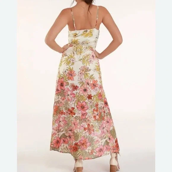 Billabong Floral High Low Dress Maxi Spaghetti Straps Boho Vacation Cotton Lined - Picture 13 of 14